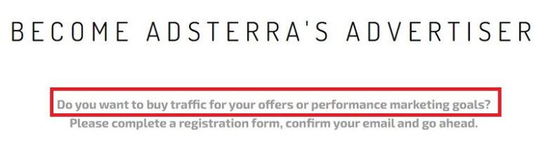 Adsterra advertisers' sign-up form