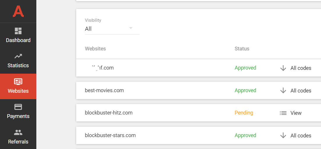 Status de aprovação de sites