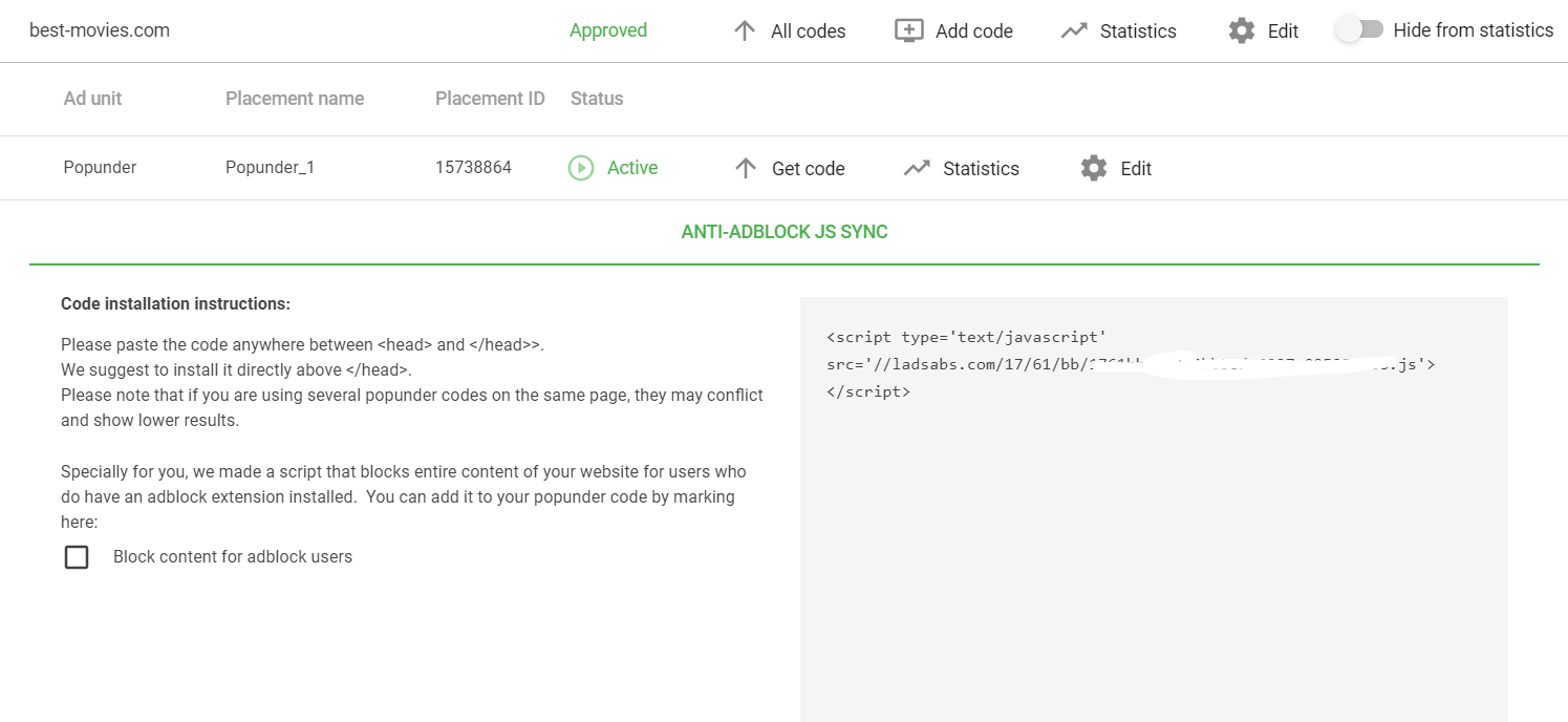 Como copiar o código de anúncio da Adsterra