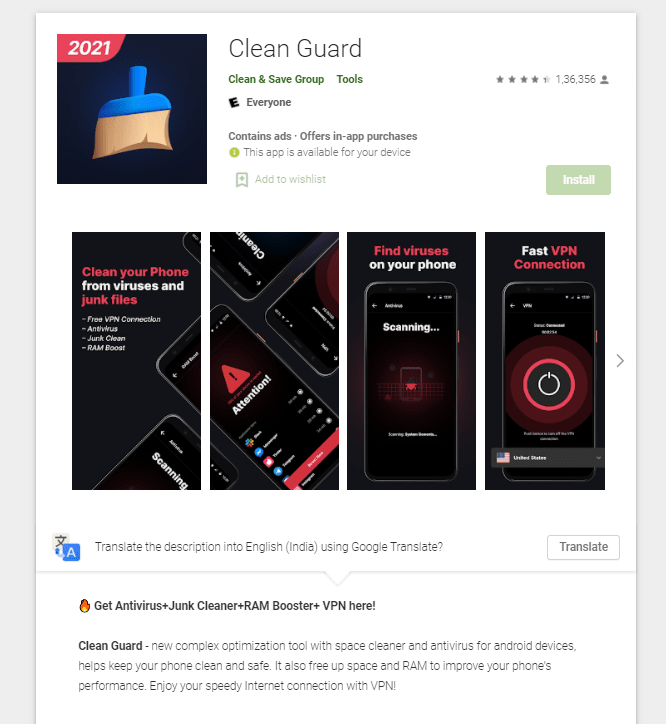 Android Cleaner in Google Play