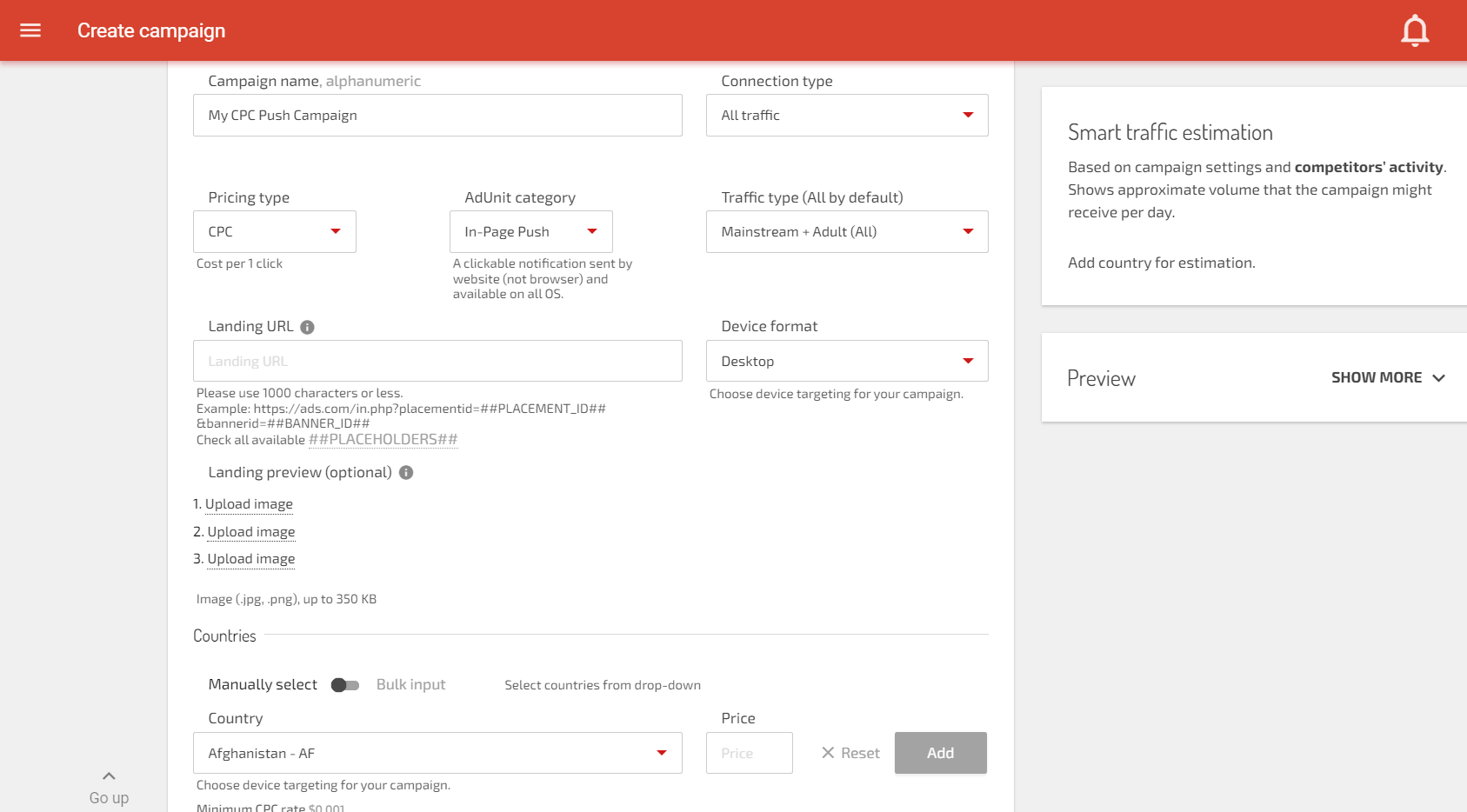 setting up a cpc push ad campaign