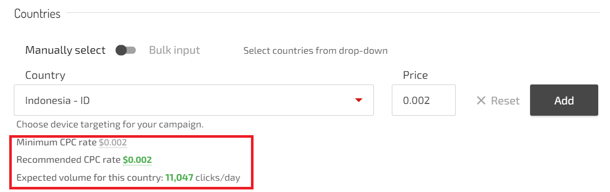 cpc push traffic estimation