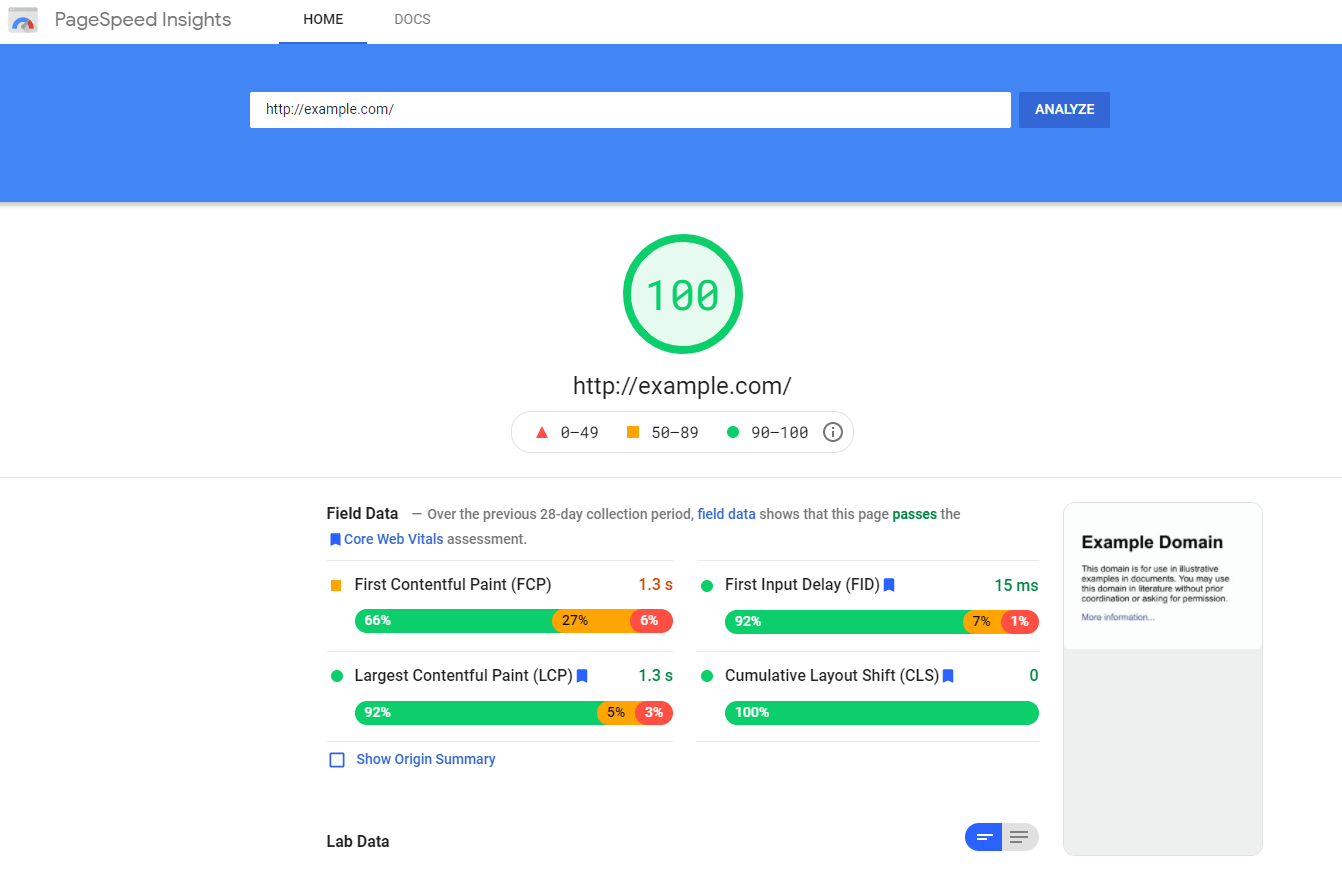 Google pagespeed insights overview