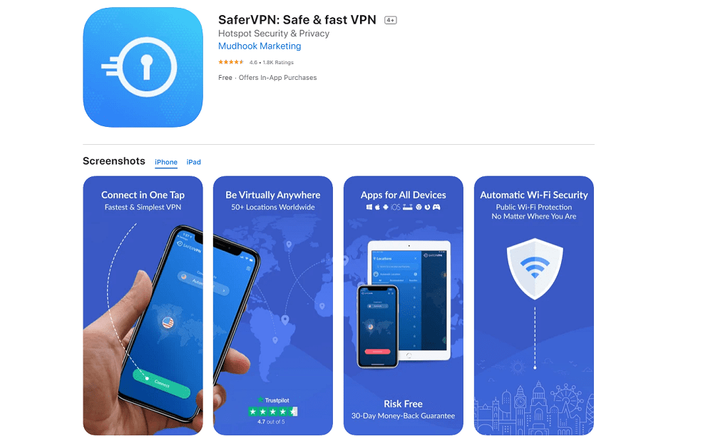 Landing page for a VPN offer