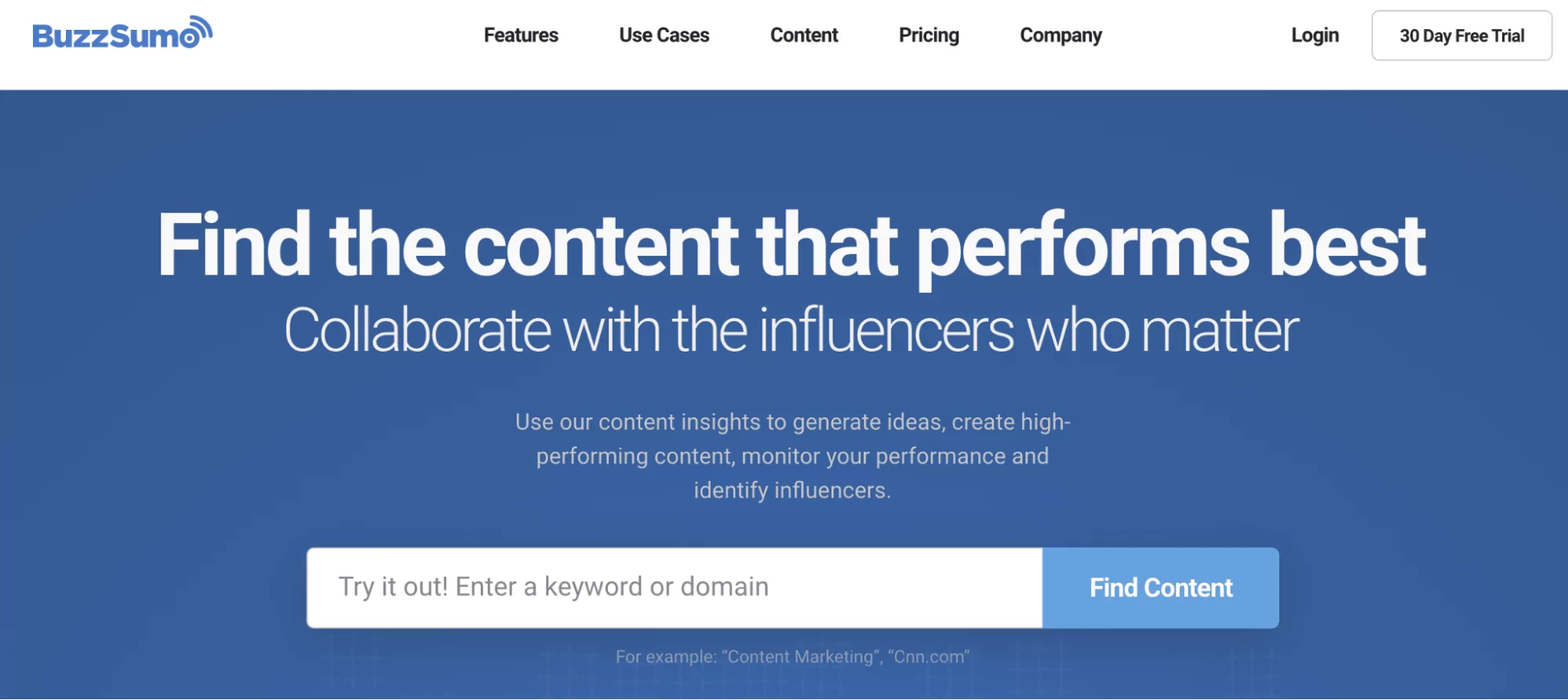 BuzzSumo home page overview