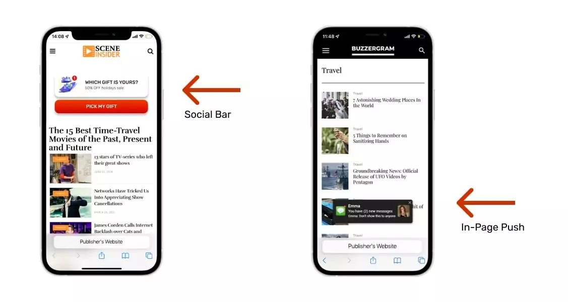 In Page Push Ads Social bar