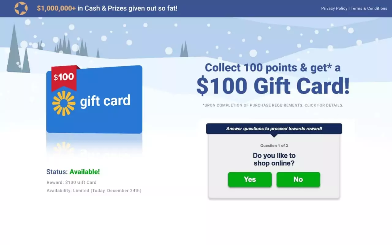 A landing page for a Sweepstakes offer